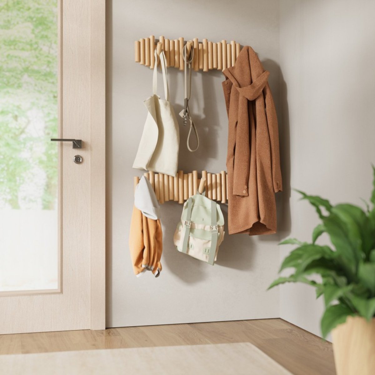 Grand portemanteau mural bois  PICKET bois clair, UMBRA
