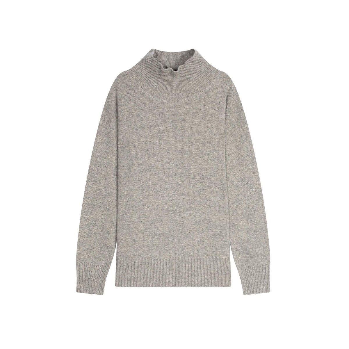 Pull Col Montant 4 Fils Nuage Chiné Romy gris clair chiné, JUST CASHMERE