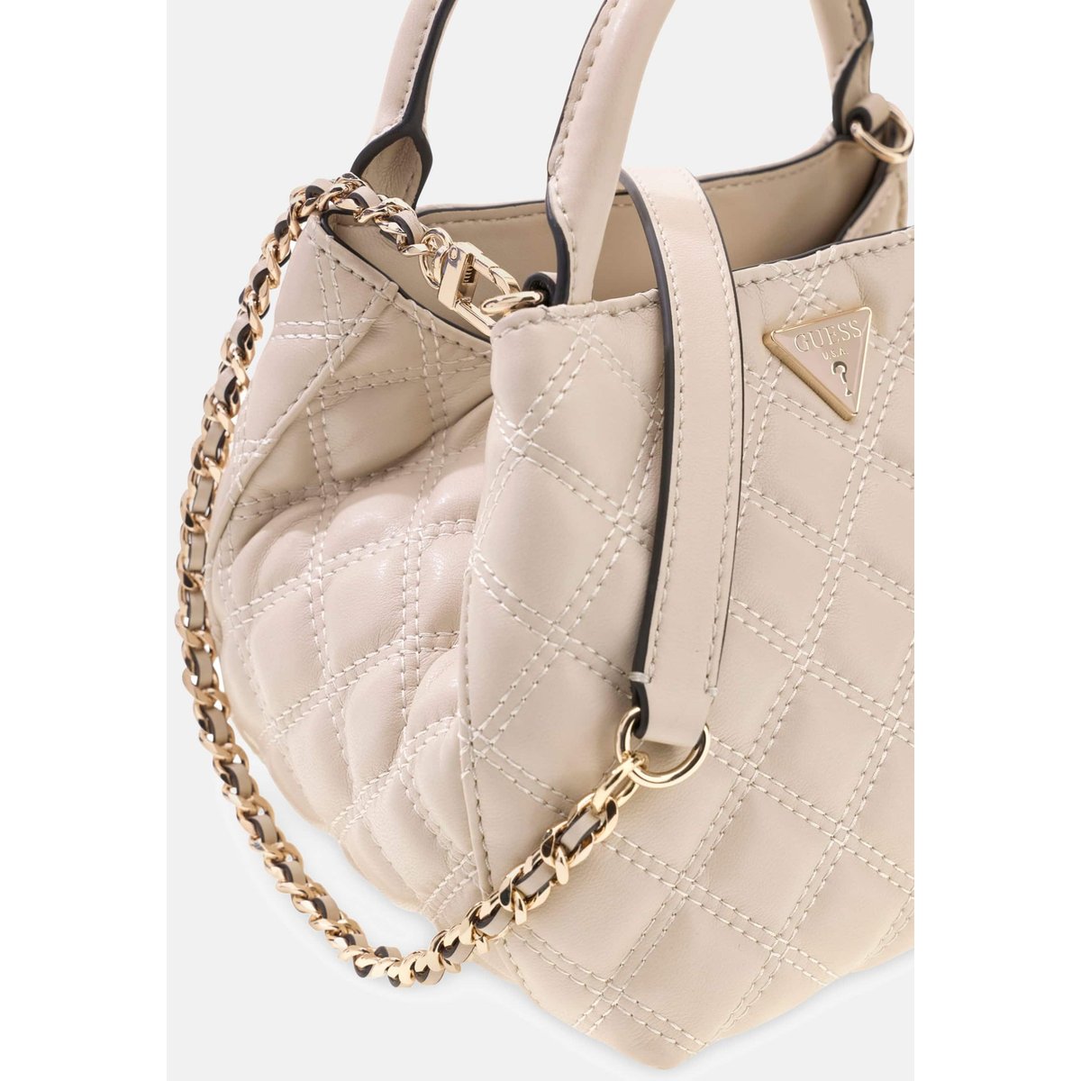 Sac Mini Satchel Matelassé Juliet crème, GUESS