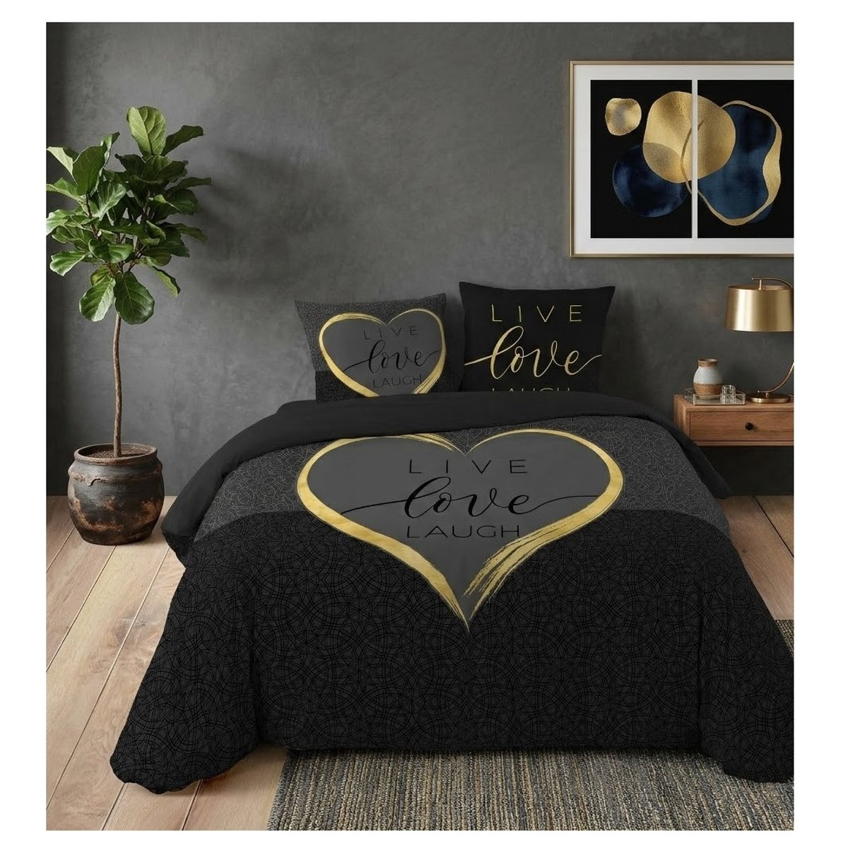 Parure de lit Collection Live and love noir, EDEN