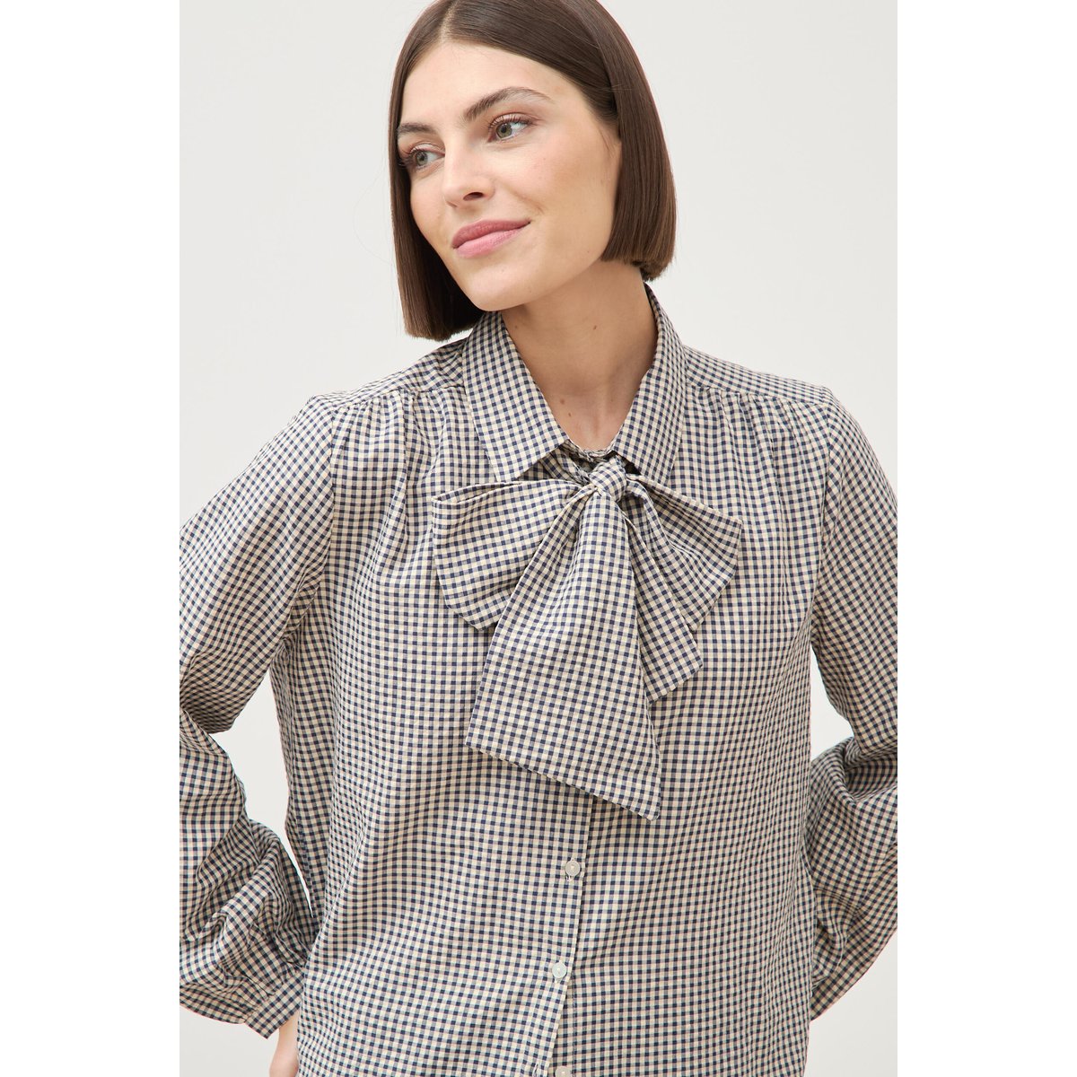 Chemise vichy droite manches longues bleu, BONOBO