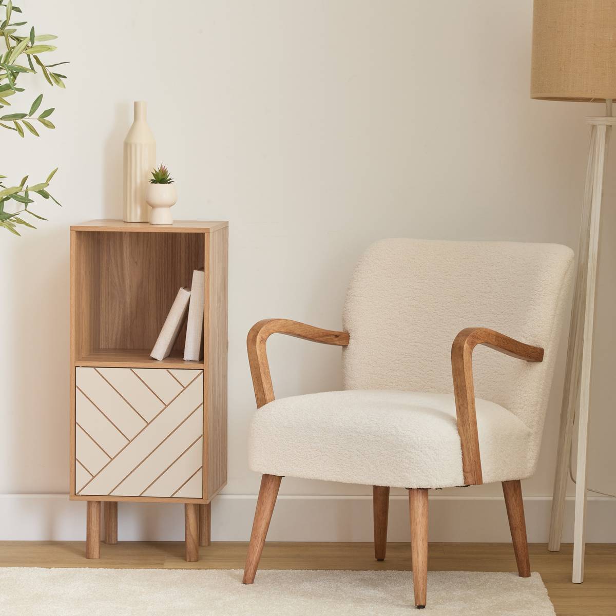 Etagère 2 cases 1 porte bois et motif rayé MIX'N MATCH marron, 5FIVE SIMPLY SMART