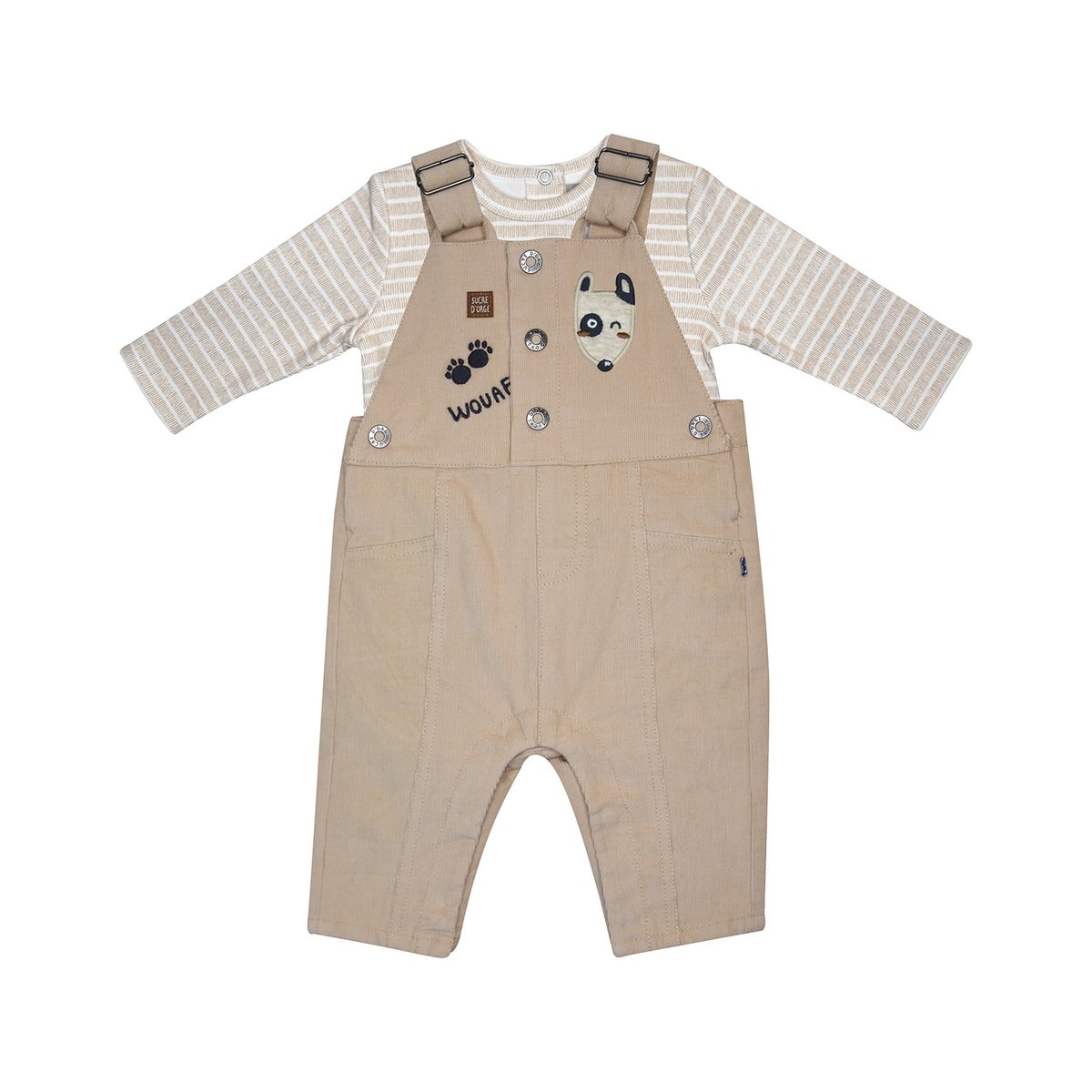 Tee shirt salopette ivy velours cotele long bebe beige, SUCRE D'ORGE