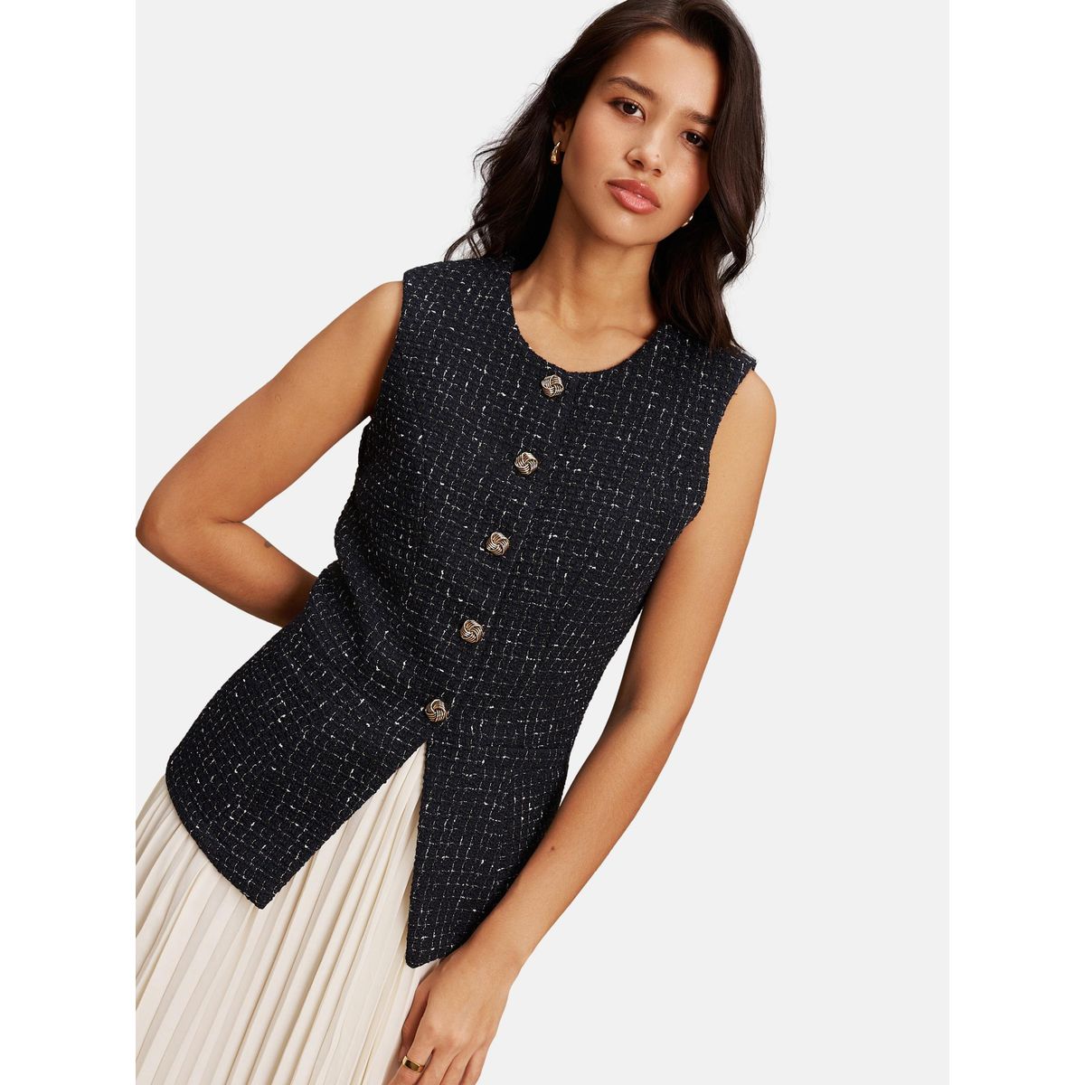 Robe gilet en tweed 2-en-1 bleu marine / blanc, NEXT