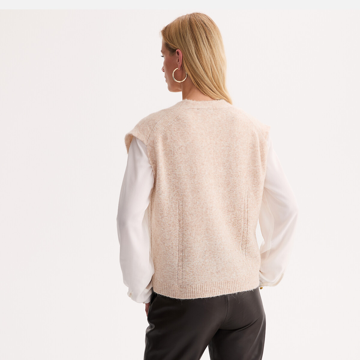 Marl Knit Sleeveless Cardigan light beige marl, ANNE WEYBURN