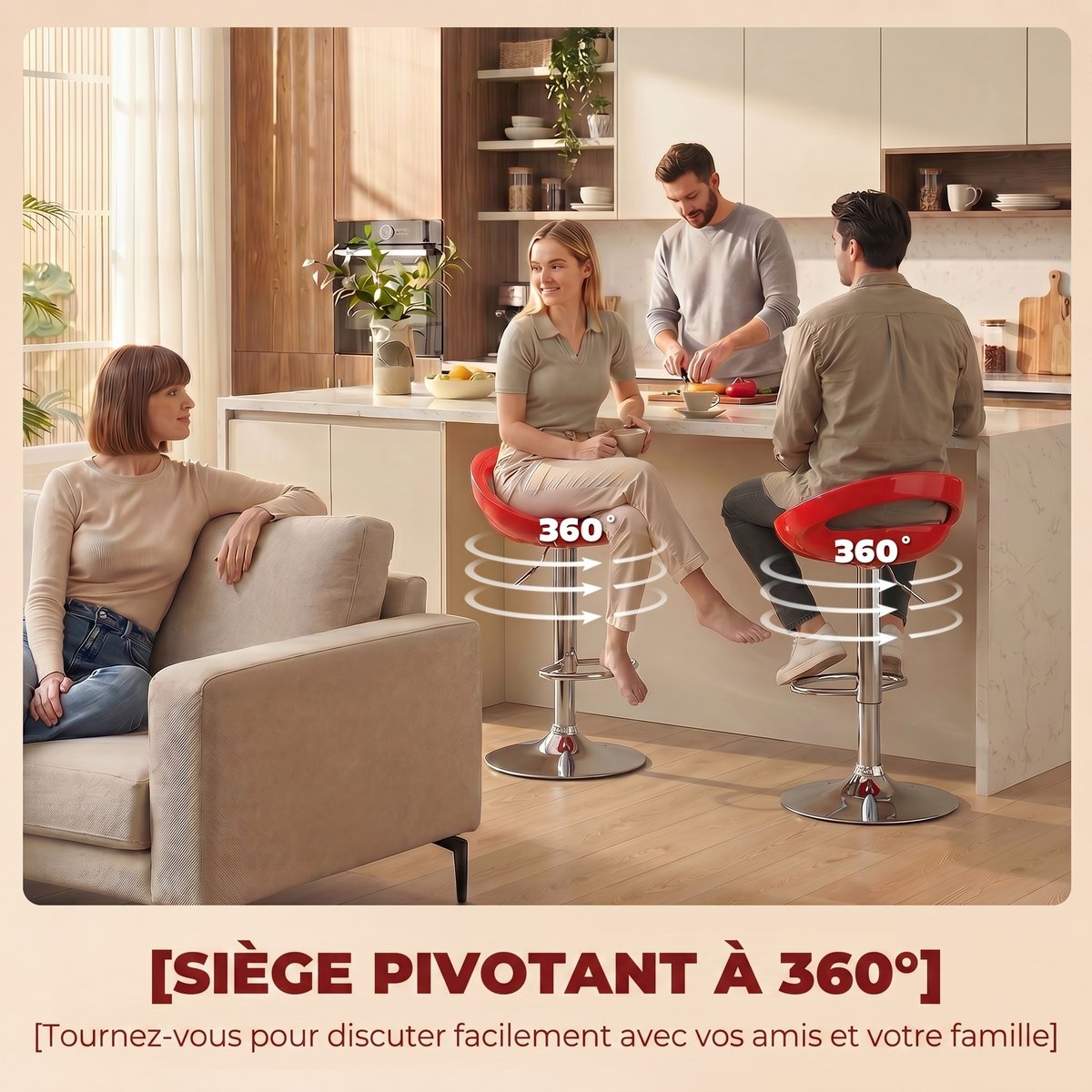 Tabouret de bar ABS Rouge rouge, HOMCOM