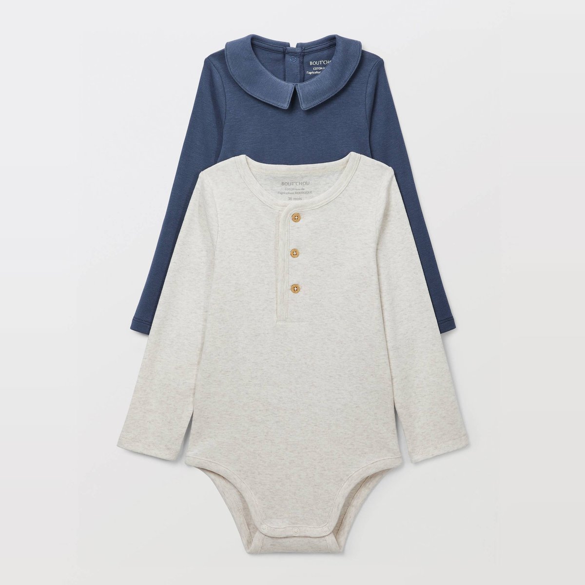 Lot de 2 bodies uni en coton BIO GOTS pierre bleue, MONOPRIX