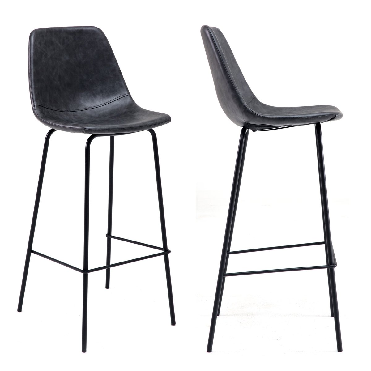 Lot de 2 tabourets de bar vintage, LUCIEN gris, noir, HAPPY GARDEN