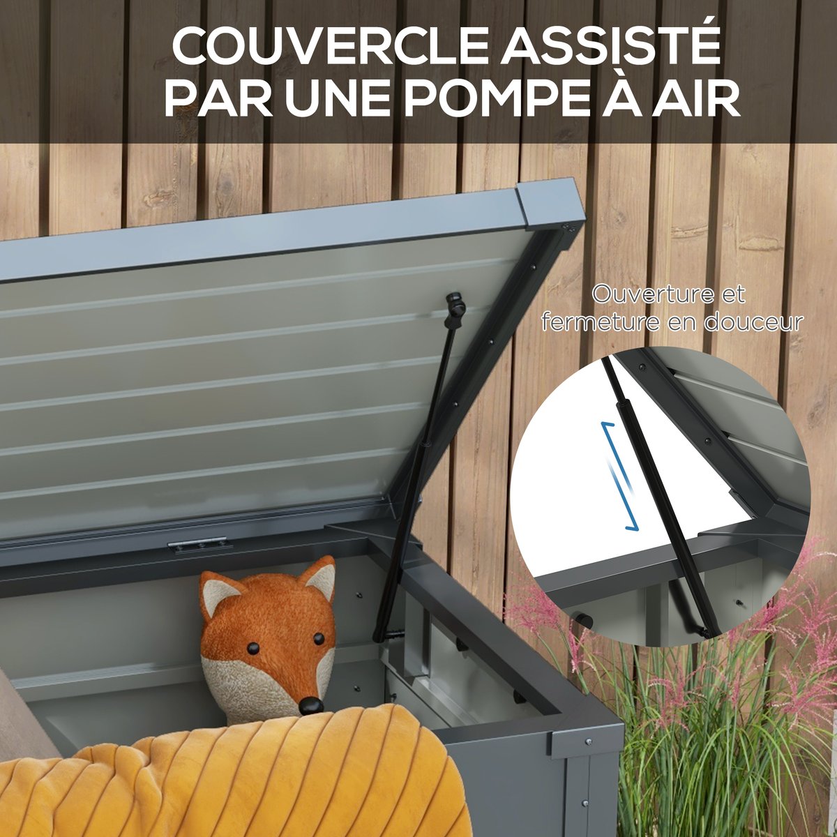 Coffre de rangement d'extérieur Acier gris, OUTSUNNY