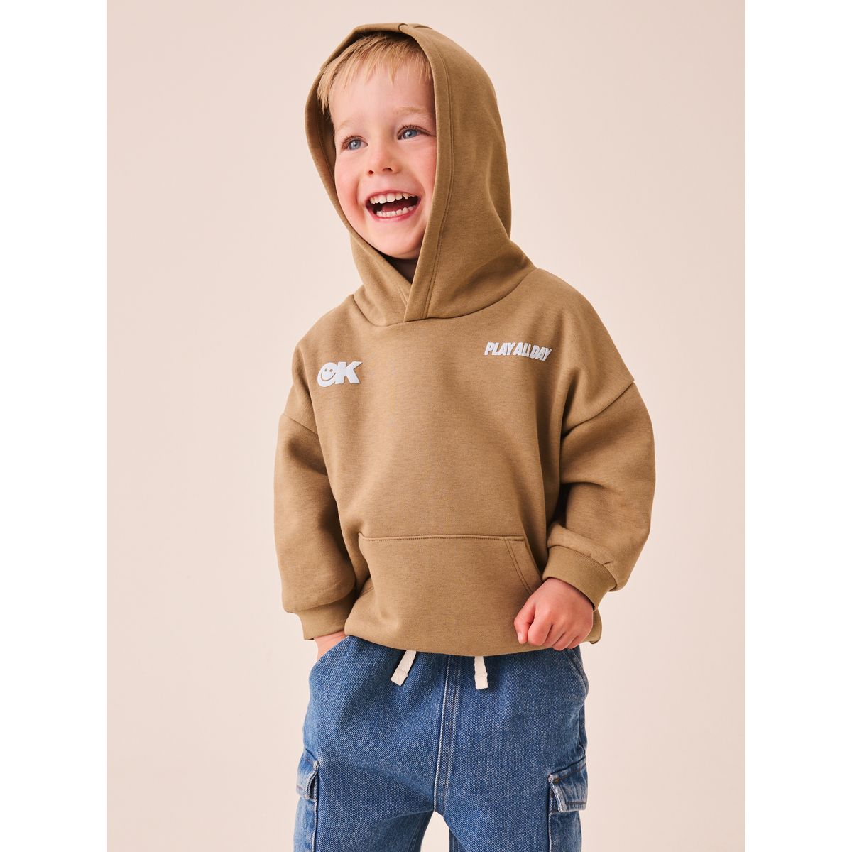 Sweat à capuche manches longues slogan imprimé brun taupe, NEXT