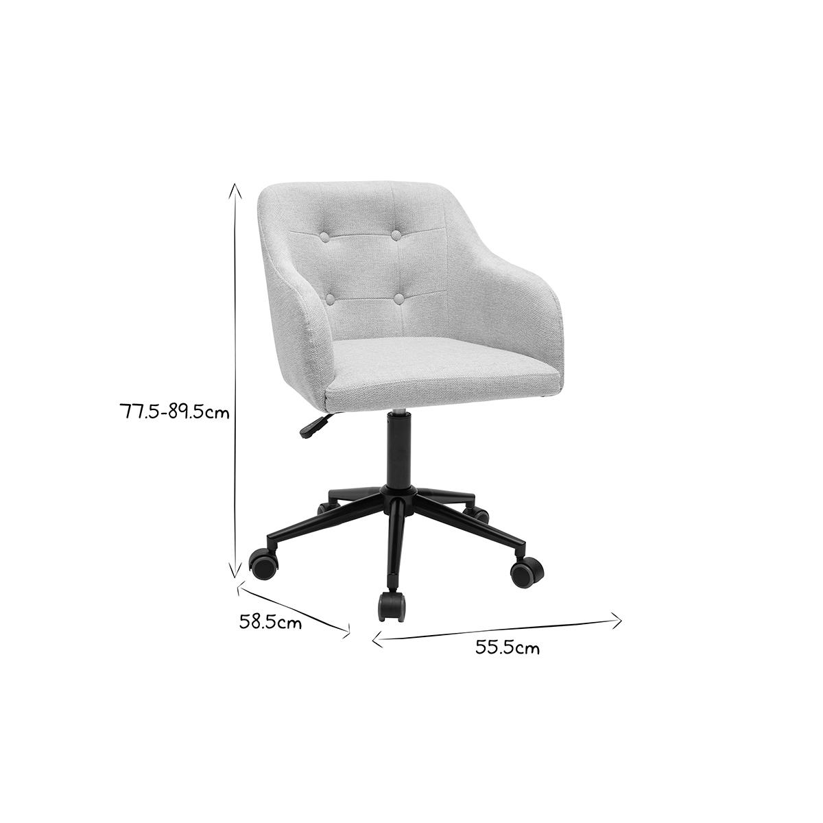 Chaise de bureau capitonnée à roulettes en tissu effet velours texturé beige et métal noir BALTIK beige, MILIBOO