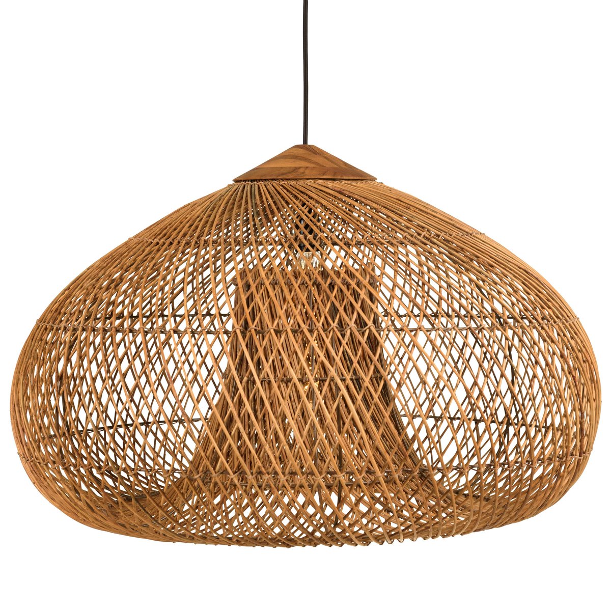 Suspension 80x80cm en rotin couleur naturelle et bois de teck recyclé SWING bois naturel, PIER IMPORT