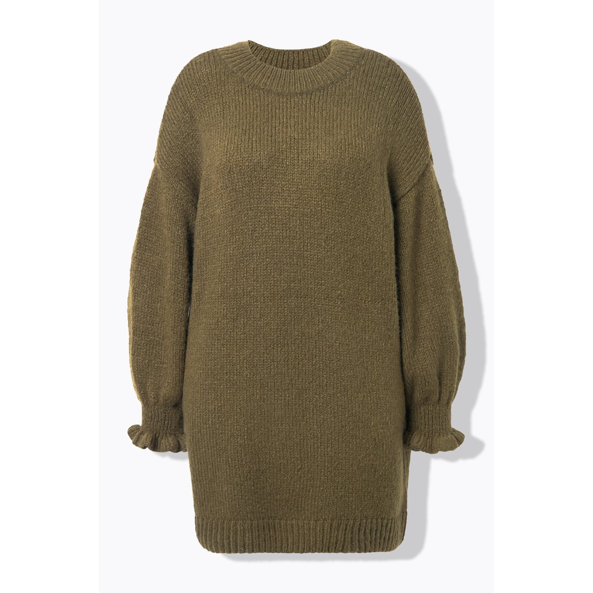 Robe en maille oversize. Manches ruchées olive foncé, STUDIO UNTOLD