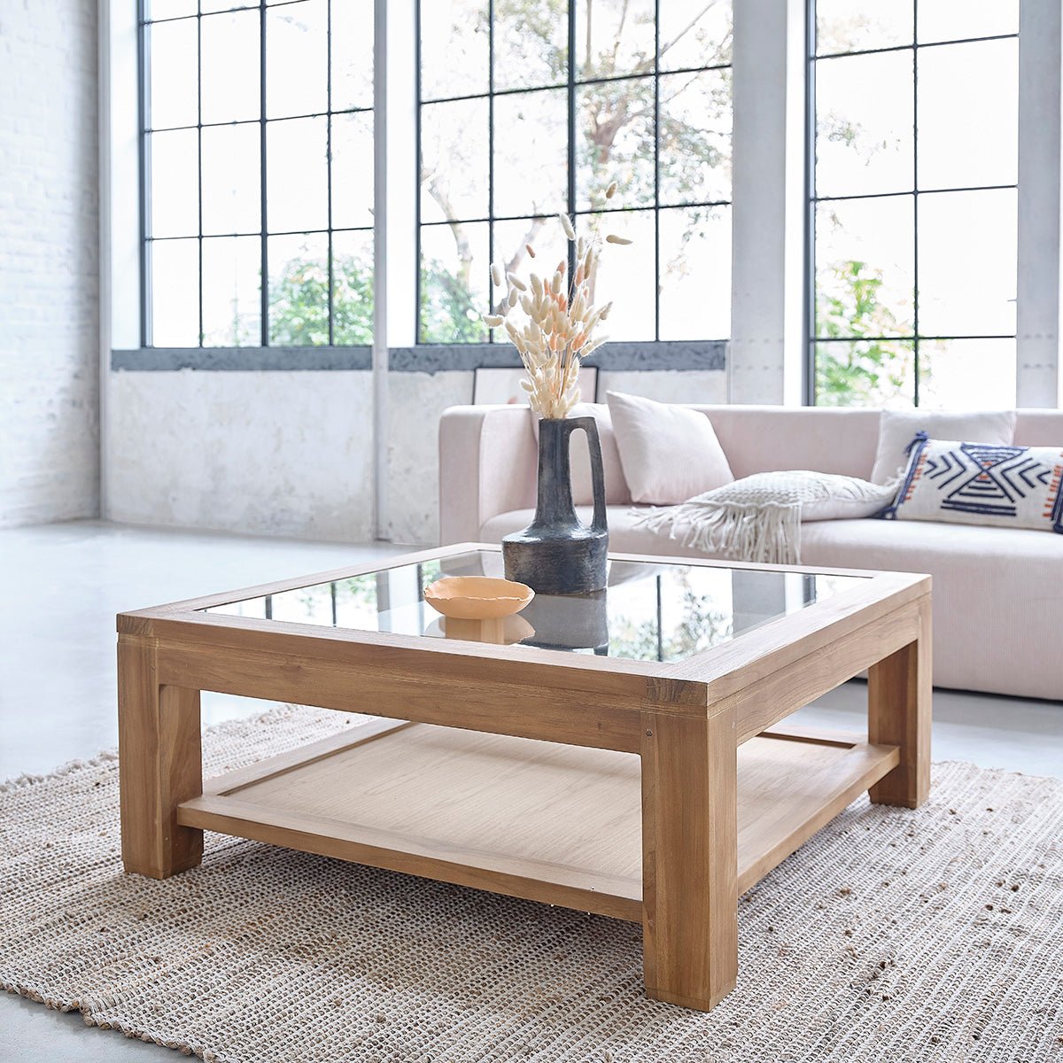Table basse en teck massif 100 cm double plateau BOSTON naturel, BERAH GETAH