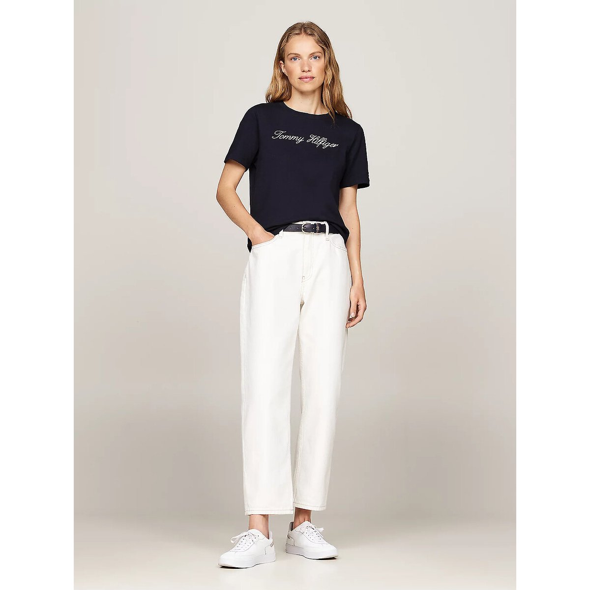 T-shirt à logo, col rond, manches courtes marine, TOMMY HILFIGER