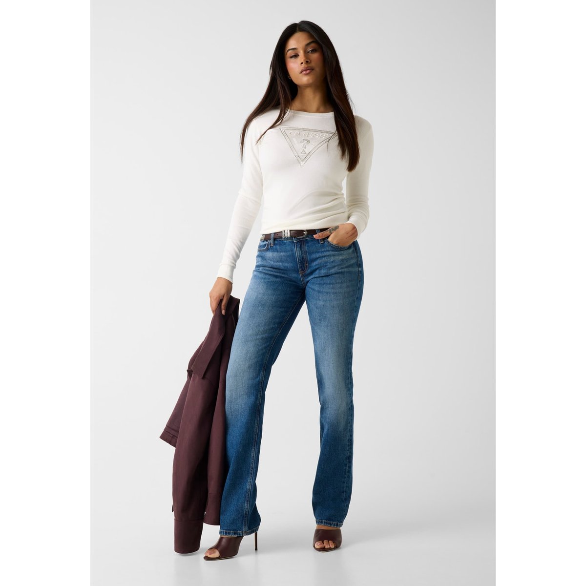 Pull Avec Logo Triangle crème, GUESS