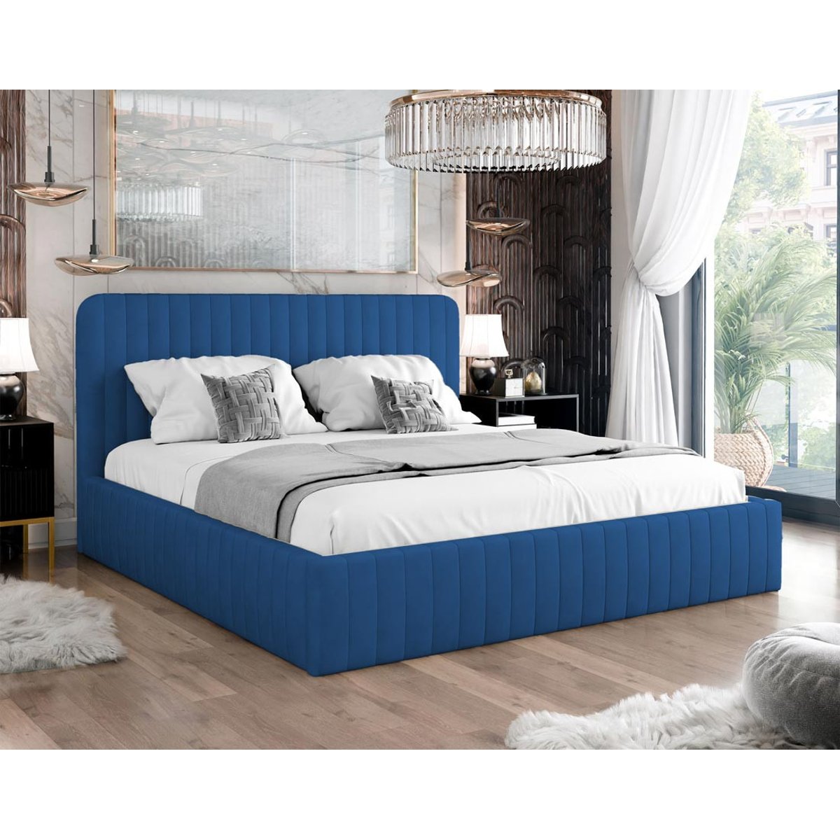 Lit coffre - STUART bleu marine, BEST MOBILIER