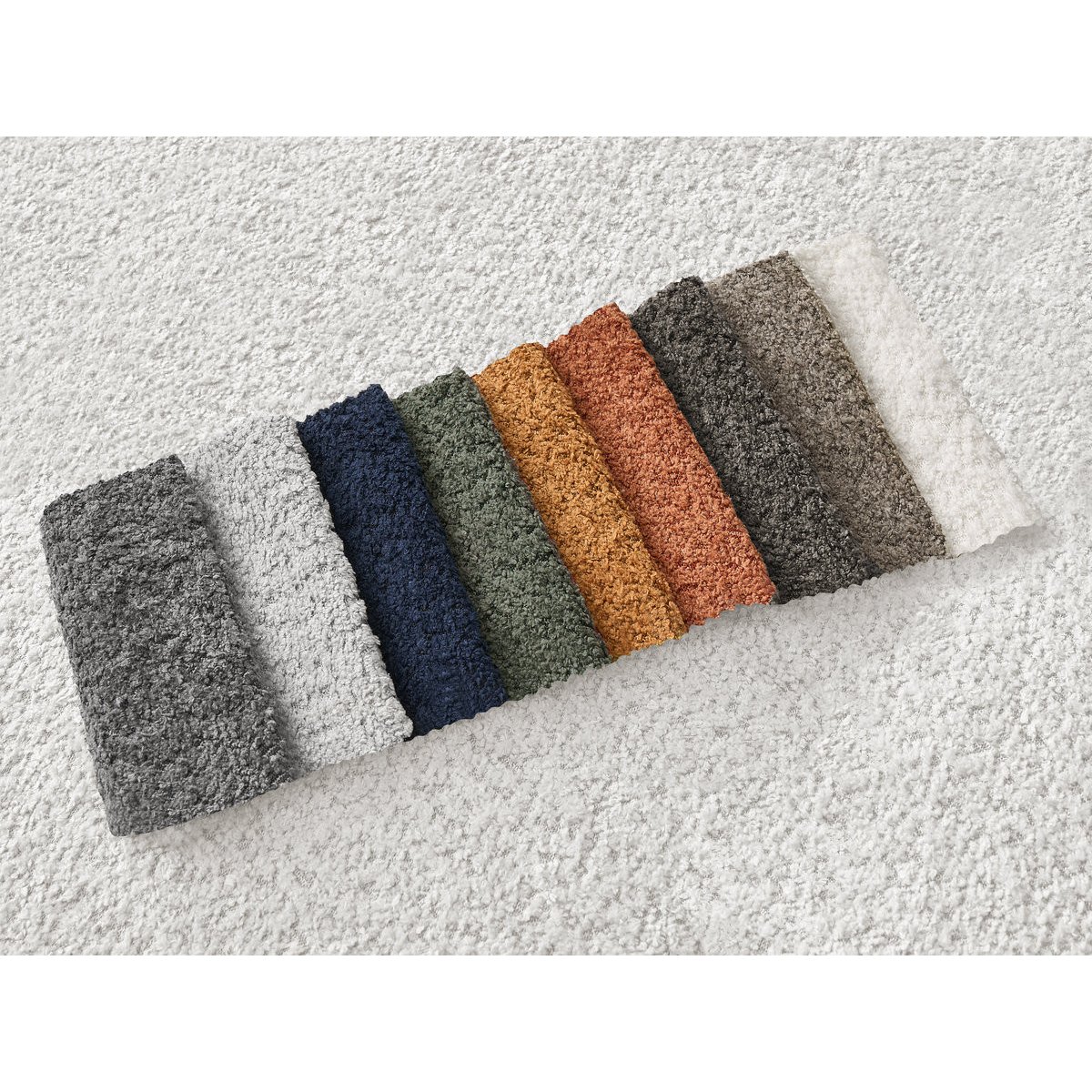 Canapé d'angle fixe 3 places en tissu bouclette, AZRA blanc, BOBOCHIC
