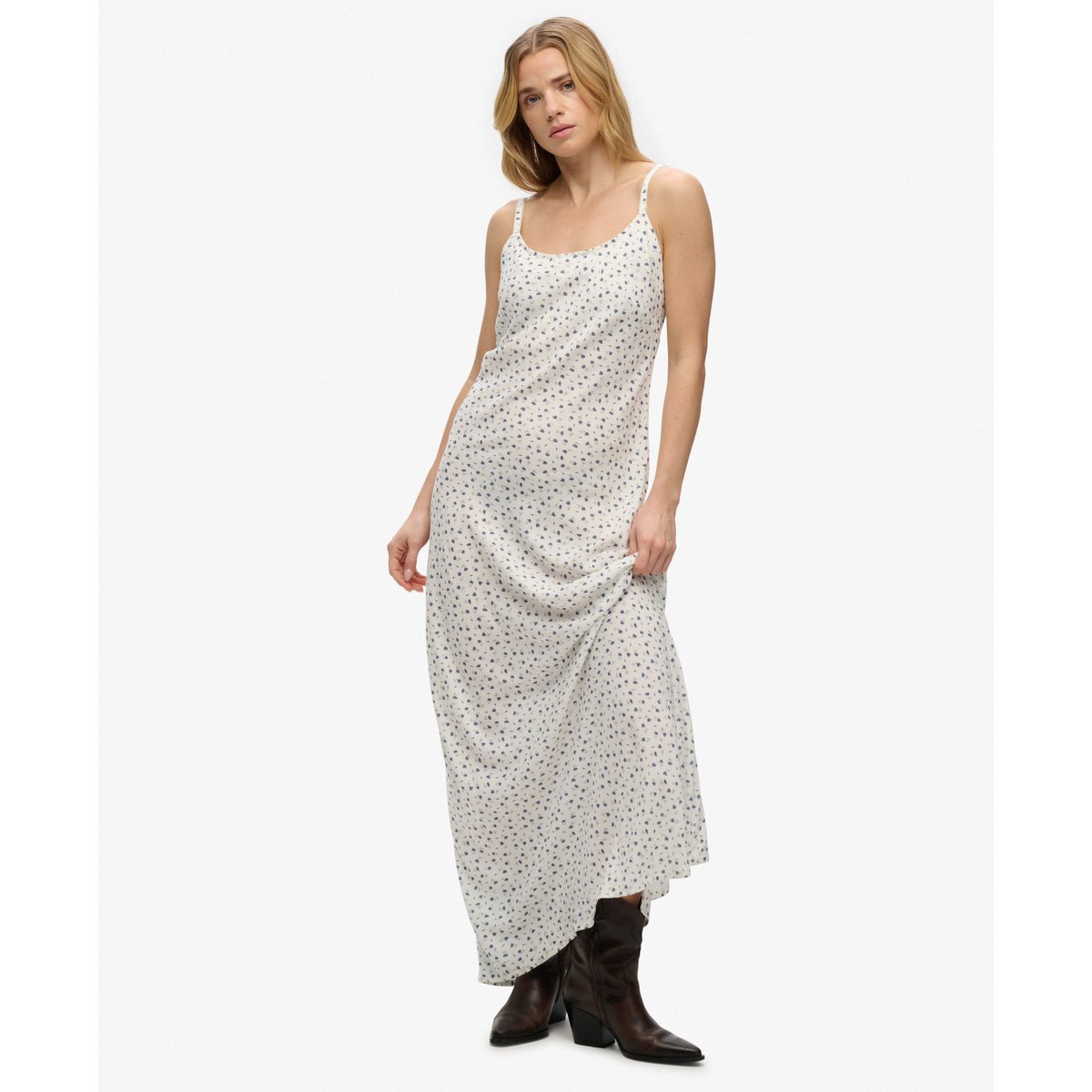 Robe Longue à Bretelles Imprimée petites fleurs blanc cassé, SUPERDRY
