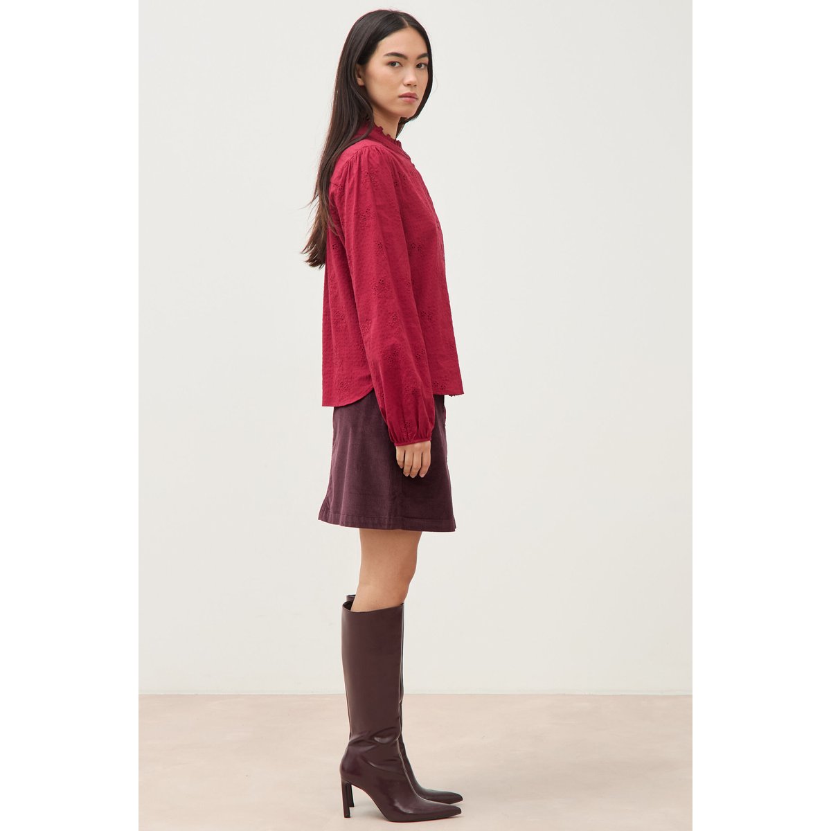 Chemise ample en coton manches longues bordeaux, BONOBO