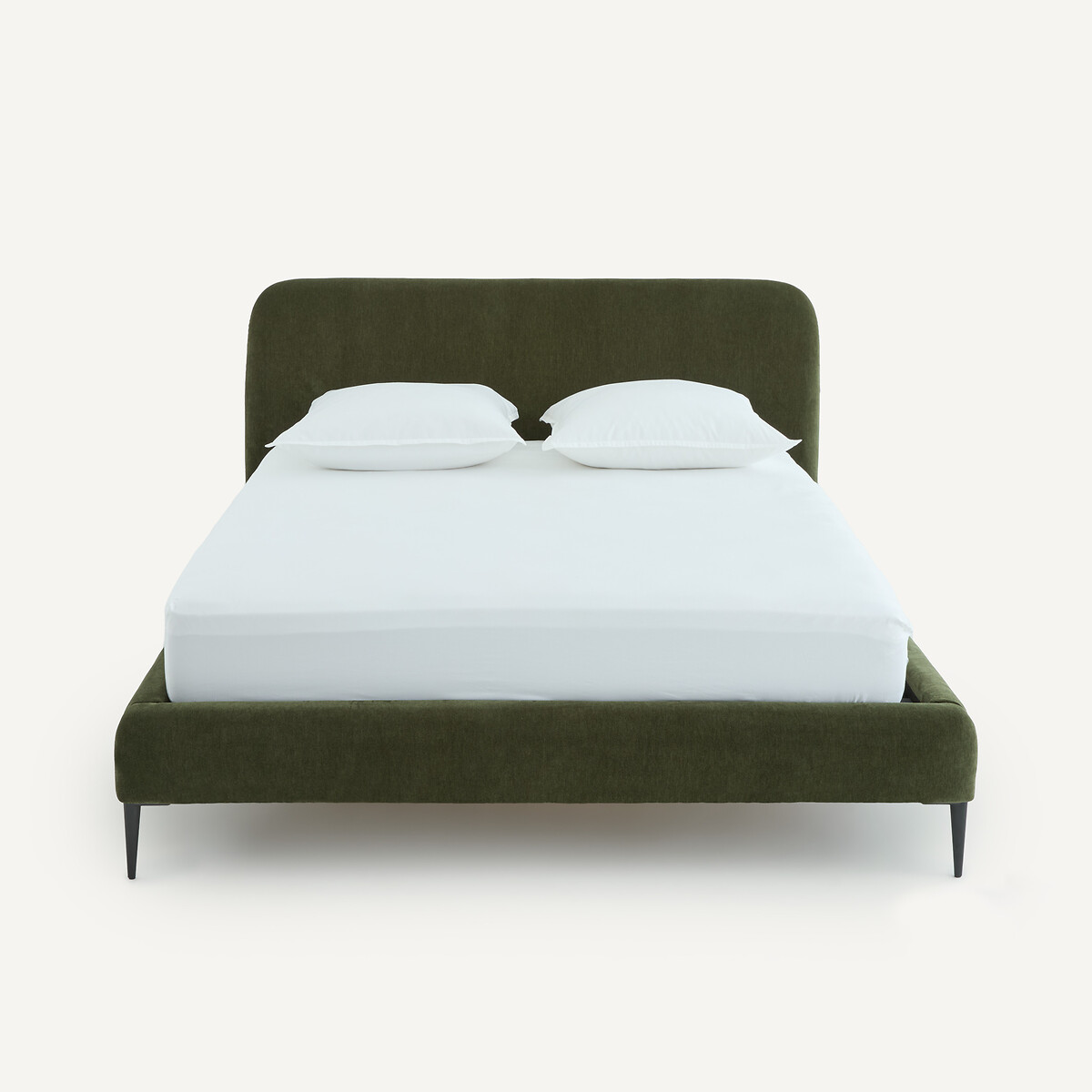 Bett OSCAR aus Velours, mit Lattenrost , Design Emmanuel Gallina olivgrün, EMMANUEL GALLINA X AM.PM