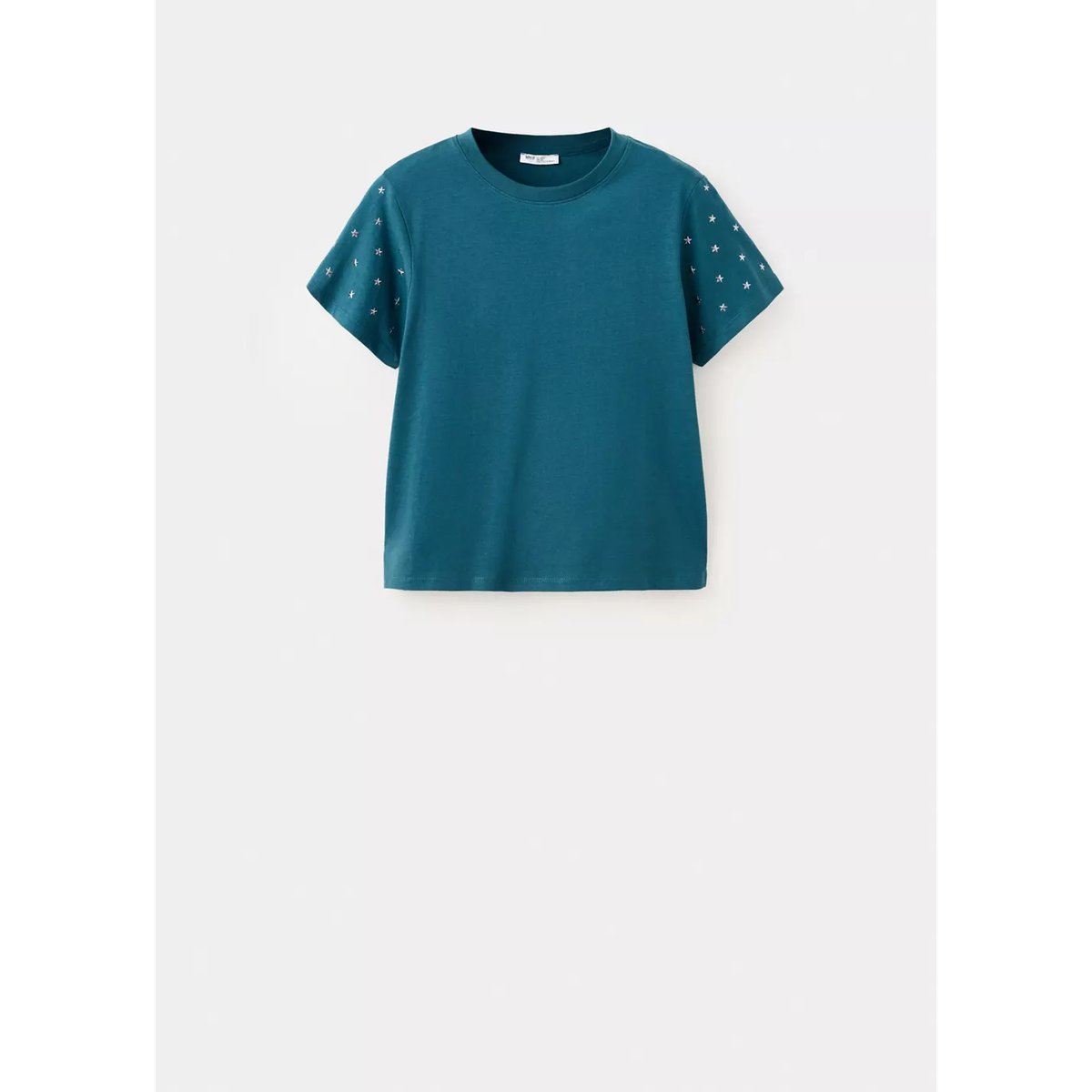 T-shirt en coton avec détail d’étoiles métalliques bleu pétrole, MANGO TEEN