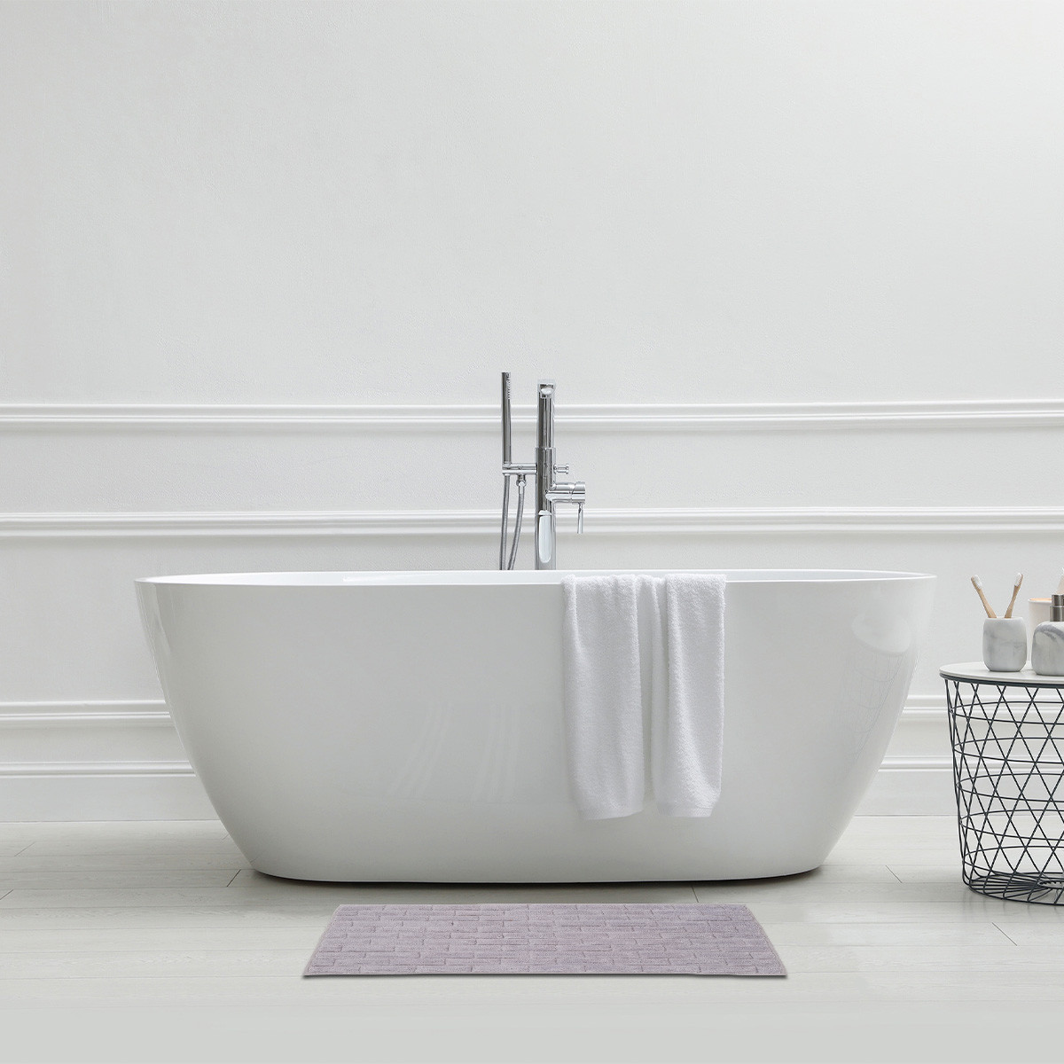 Tapis de bain déco brique en coton BRICK gris, GUY LEVASSEUR