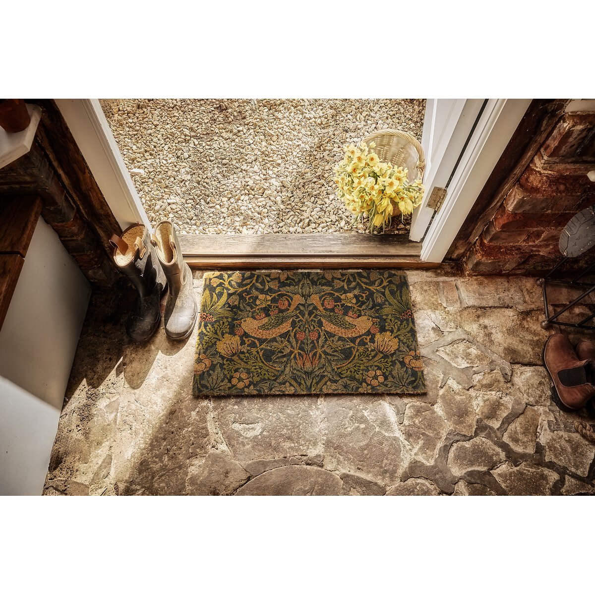 Strawberry Thief Navy Printed Coir Doormat multi-coloured, MORRIS & CO.