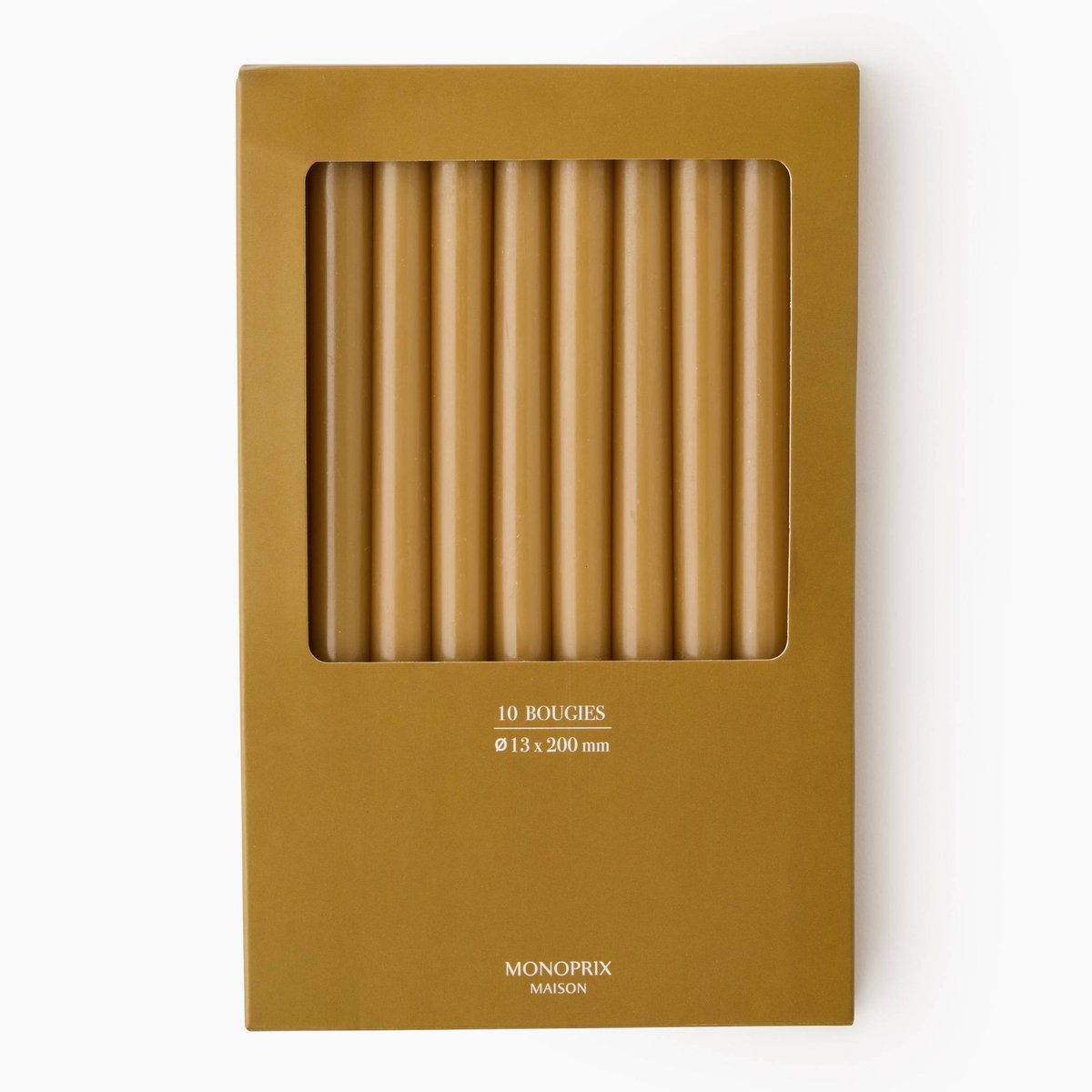 Lot de 10 bougies fines vertes, 1,3xh20cm en cire cacahuete, MONOPRIX