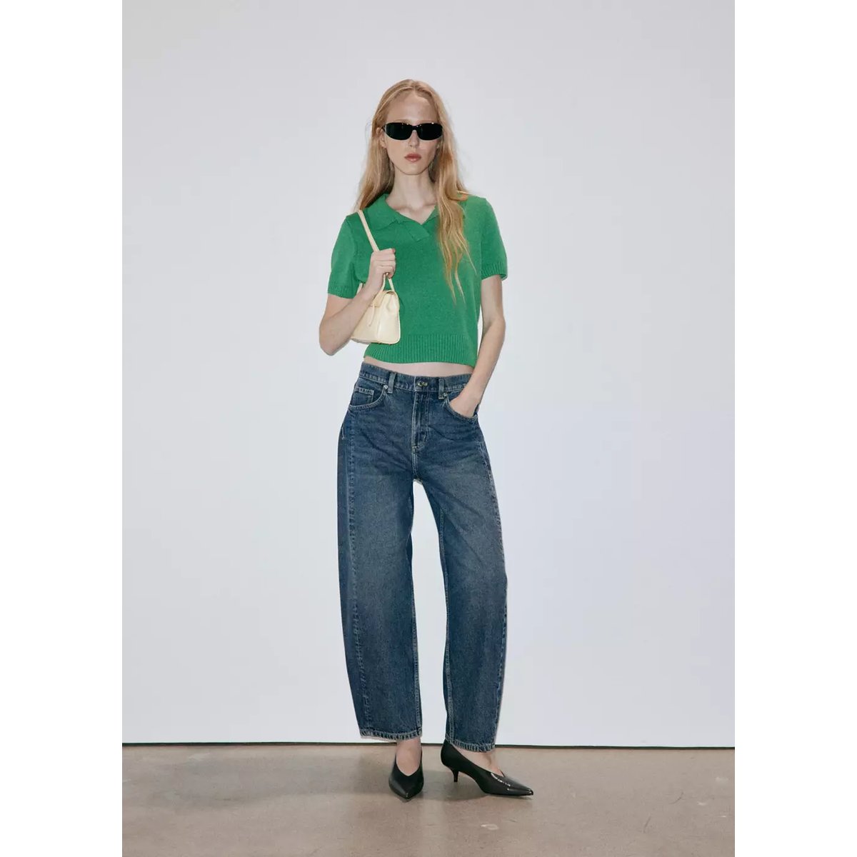 Jean balloon coutures bleu foncé, MANGO
