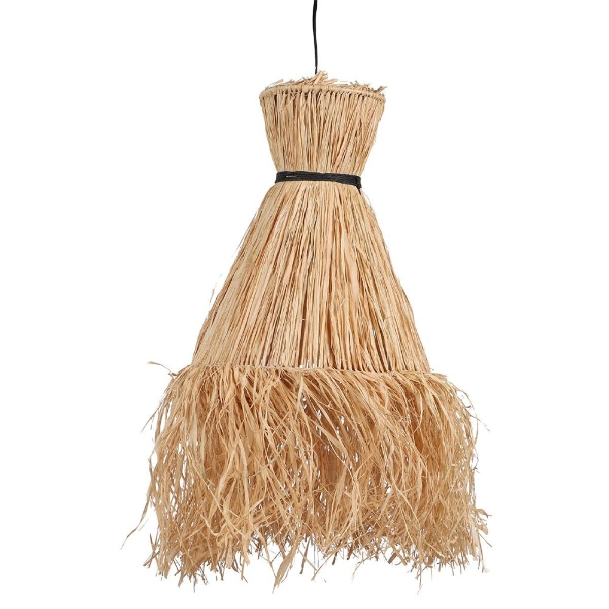 Suspension Palma raphia franges H70 beige, DECORATIE
