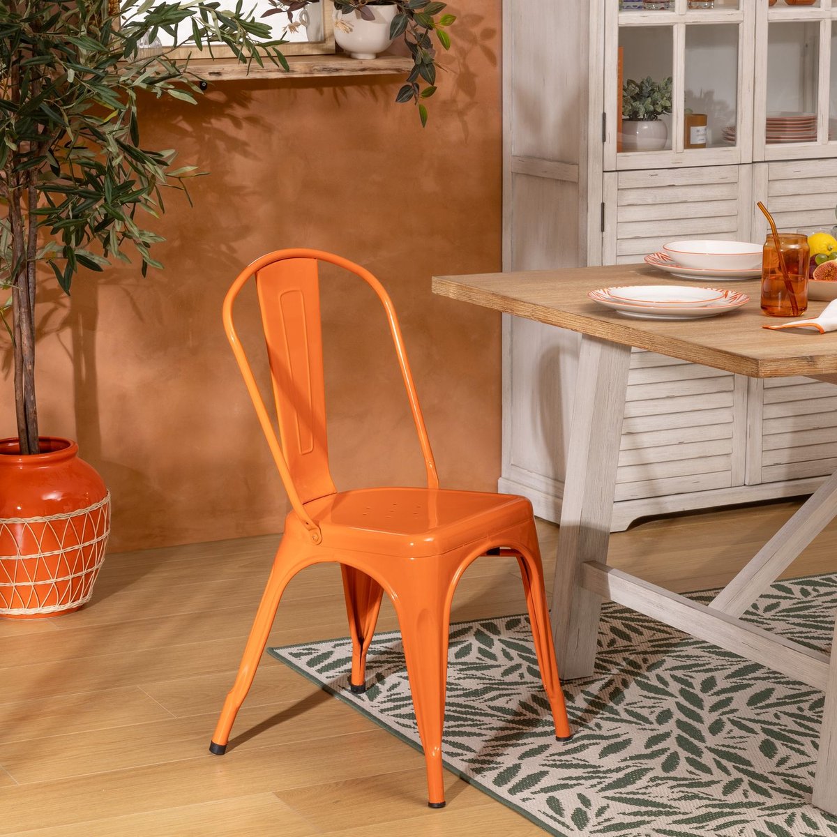 Lot de 4 chaises bistrot en métal NIKO orange, TOILINUX