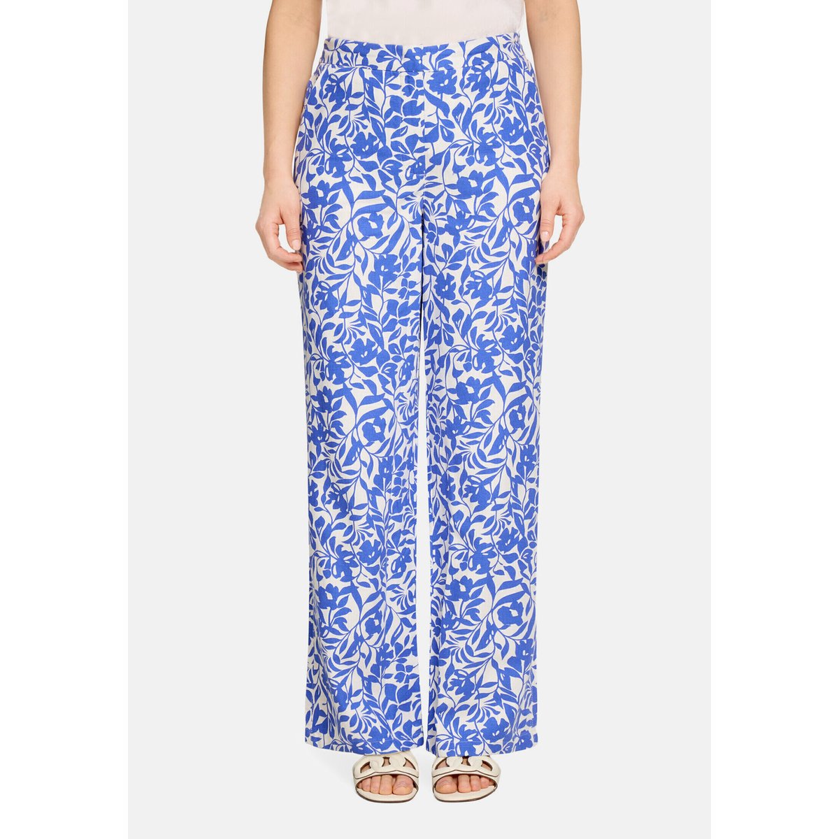 Pantalon en lin à taille élastique blanc/bleu, BETTY BARCLAY