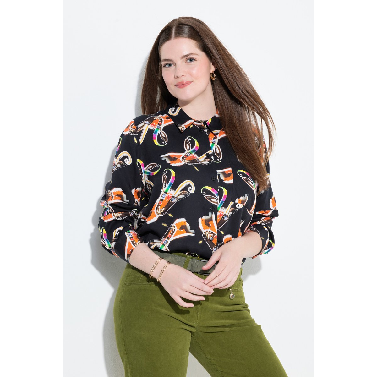 Chemisier imprimé champêtre, col chemise rouge orange, ULLA POPKEN