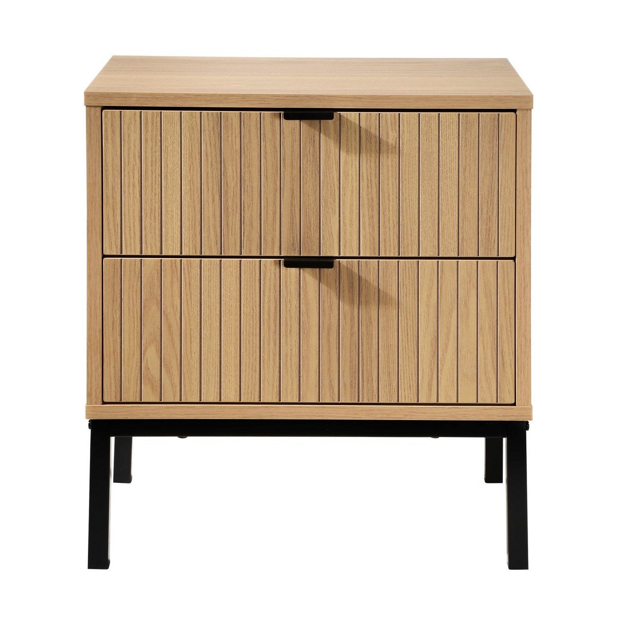 Table de Chevet 2 Tiroirs Effet Bois Rainuré H51cm - TARA bois clair, CALICOSY