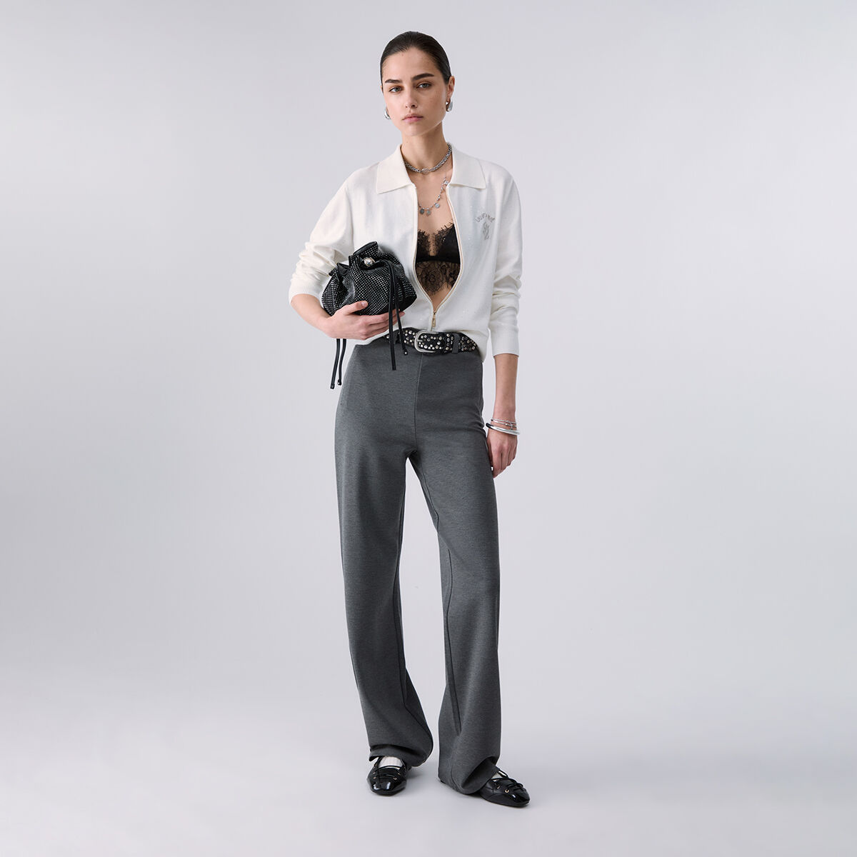 Pantalon coupe regular en punto milano gris, LIU JO