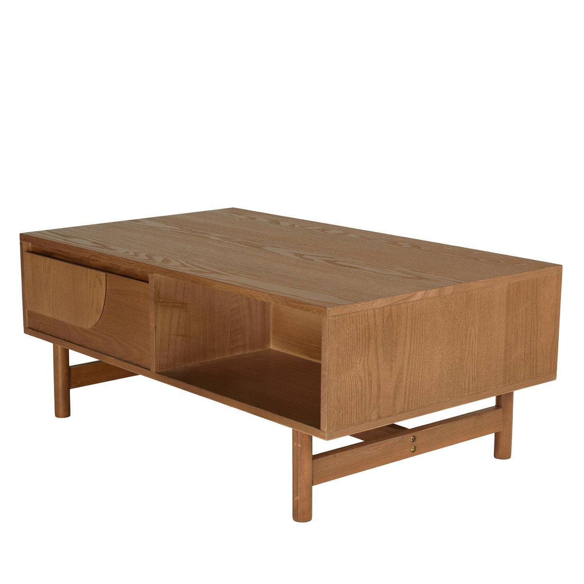 Table basse couleur naturelle 2 tiroirs motif arrondi 2 niches CORIA bois naturel, PIER IMPORT