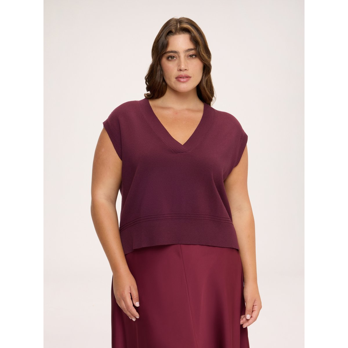 Gilet à col en V burgundy, FIORELLA RUBINO