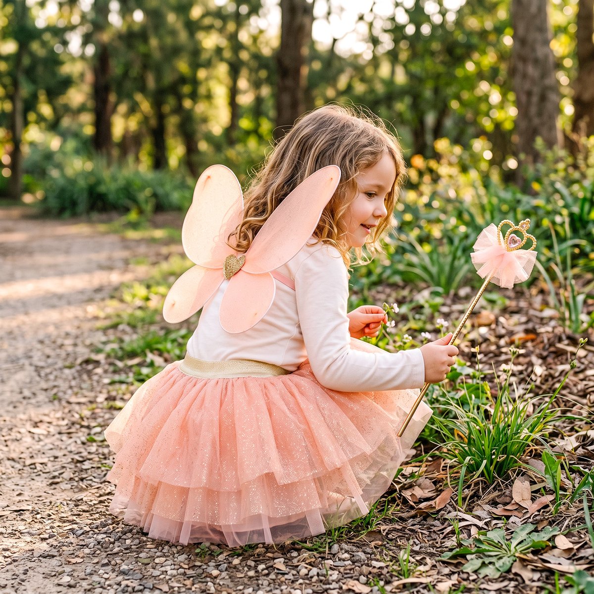 Déguisement enfant jupe princesse fée avec ailes et baguette rose, GREAT PRETENDERS