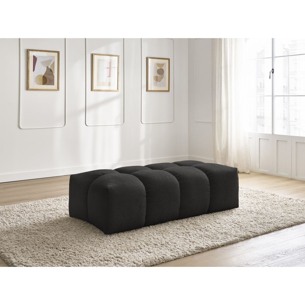 Pouf tissu chiné, EVEREST noir, BOBOCHIC