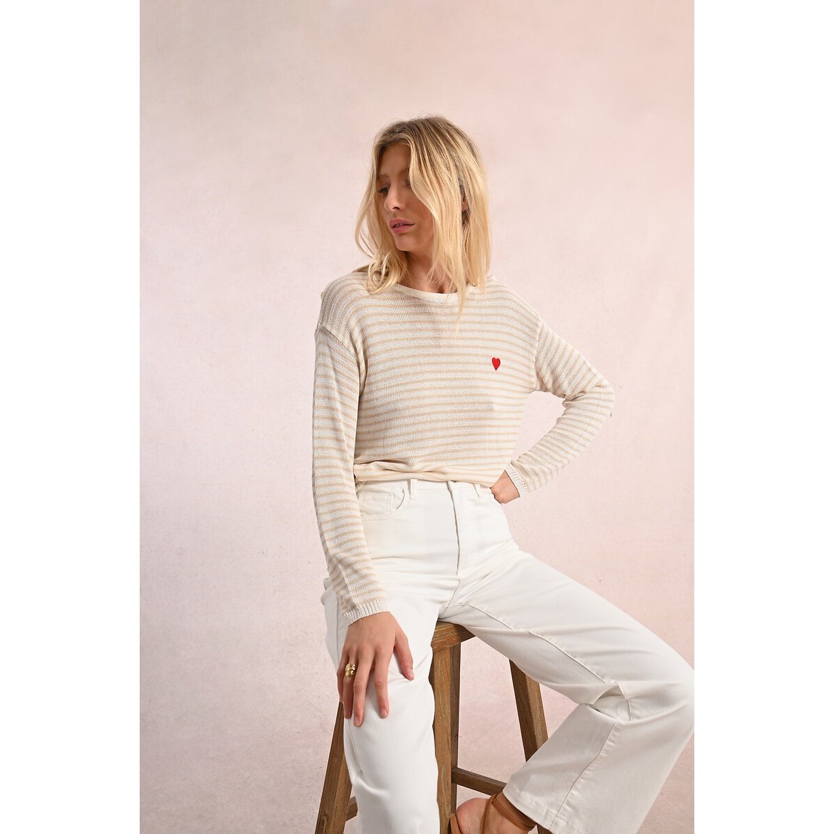 Navy Jumper with Wrapover Back beige striped/white, MOLLY BRACKEN