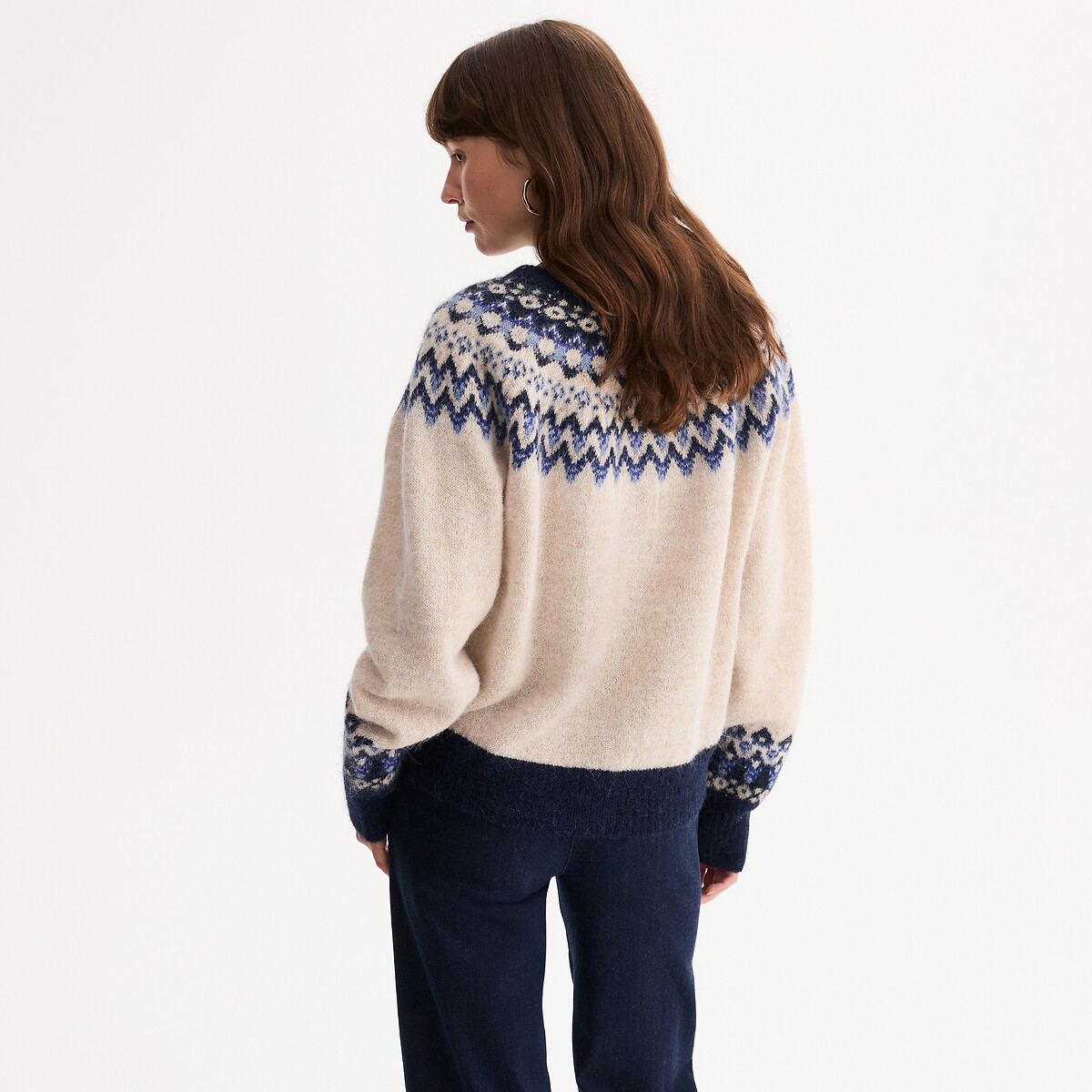 Alpaca Blend Jacquard Cardigan in Chunky Knit jacquard, ANNE WEYBURN