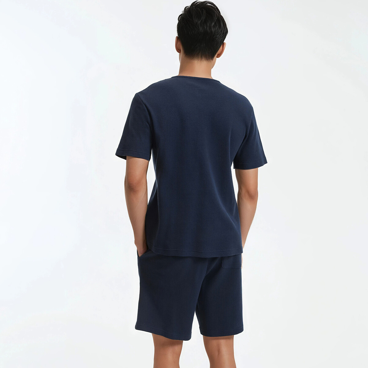 Pyjama with Short Sleeves and Grandad Collar T-shirt navy blue, LA REDOUTE COLLECTIONS