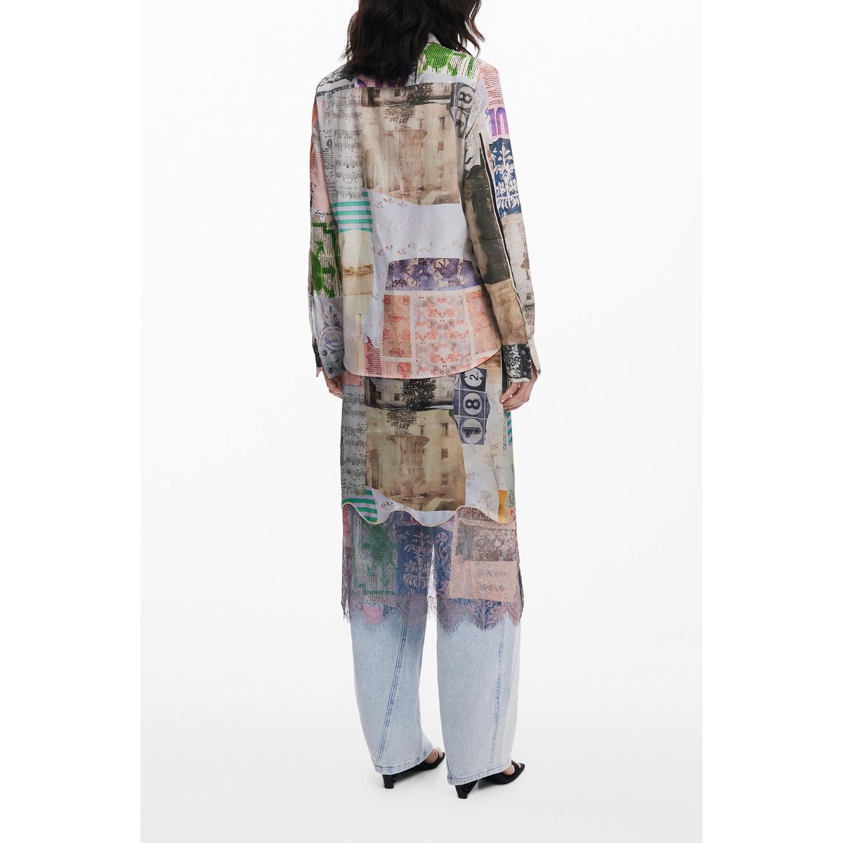 Chemise cartes postales marron, DESIGUAL