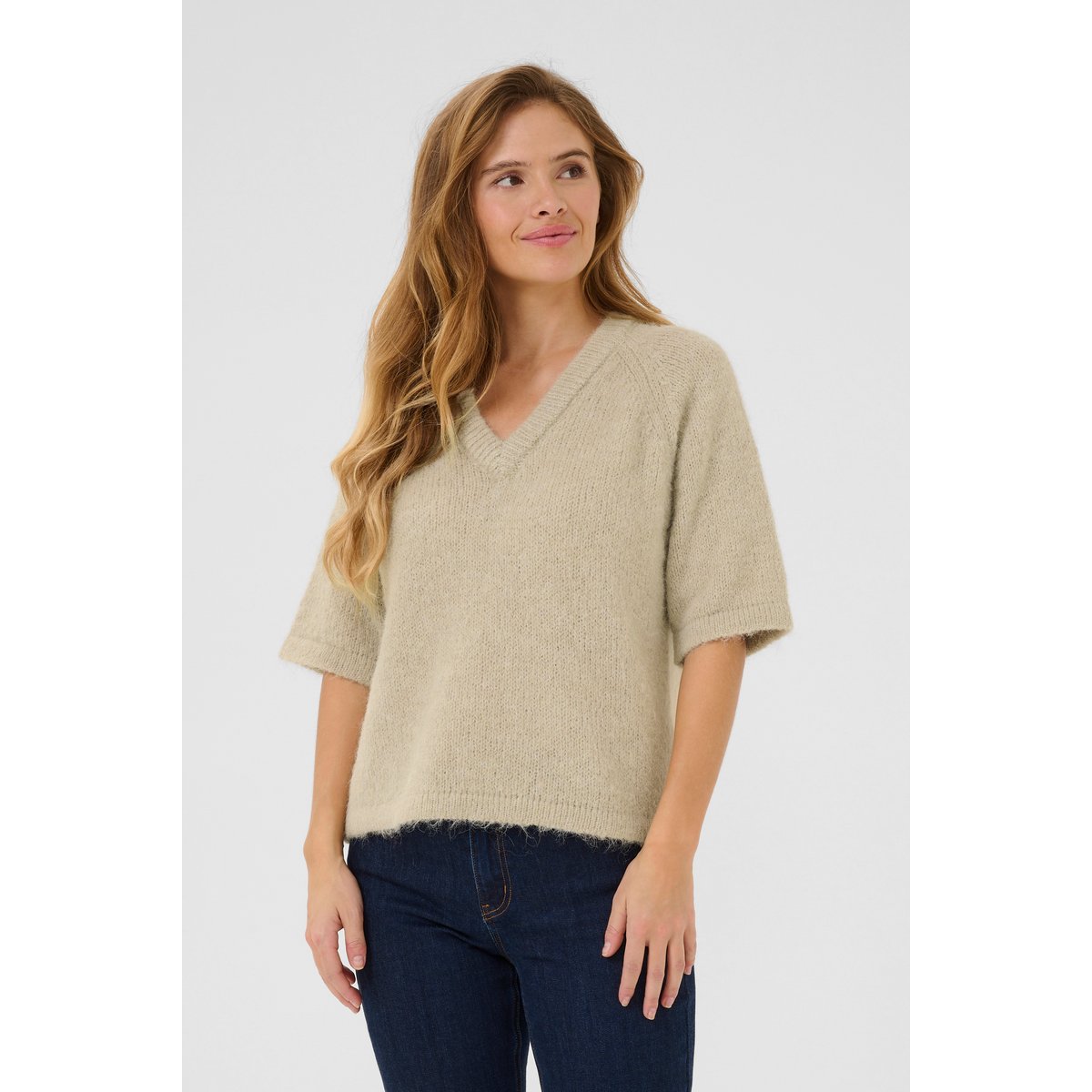 Knitted pullover beige feather gray melange, KAFFE