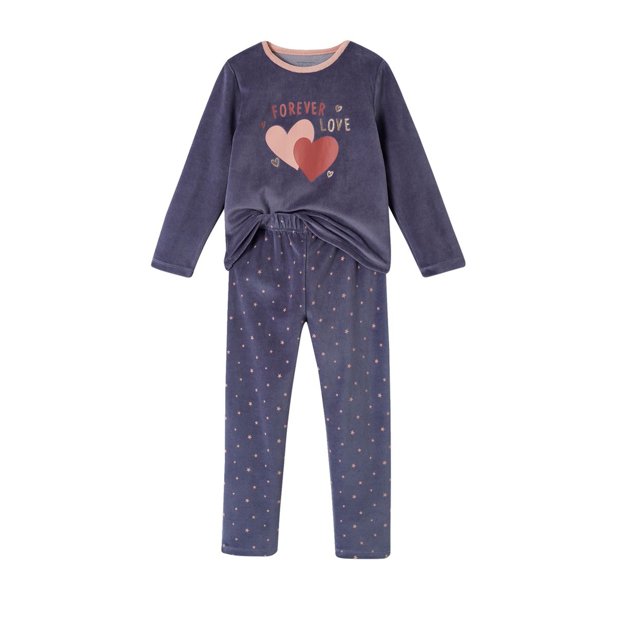 Lot de 2 pyjamas velours forever love vieux rose, VERTBAUDET