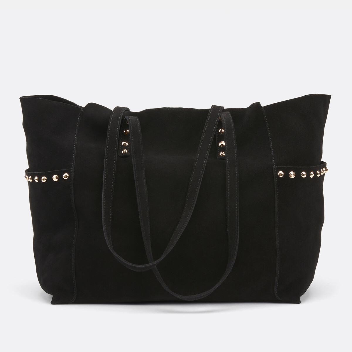 Suede Tote Bag with Leopard Print Pouch black, LA REDOUTE COLLECTIONS