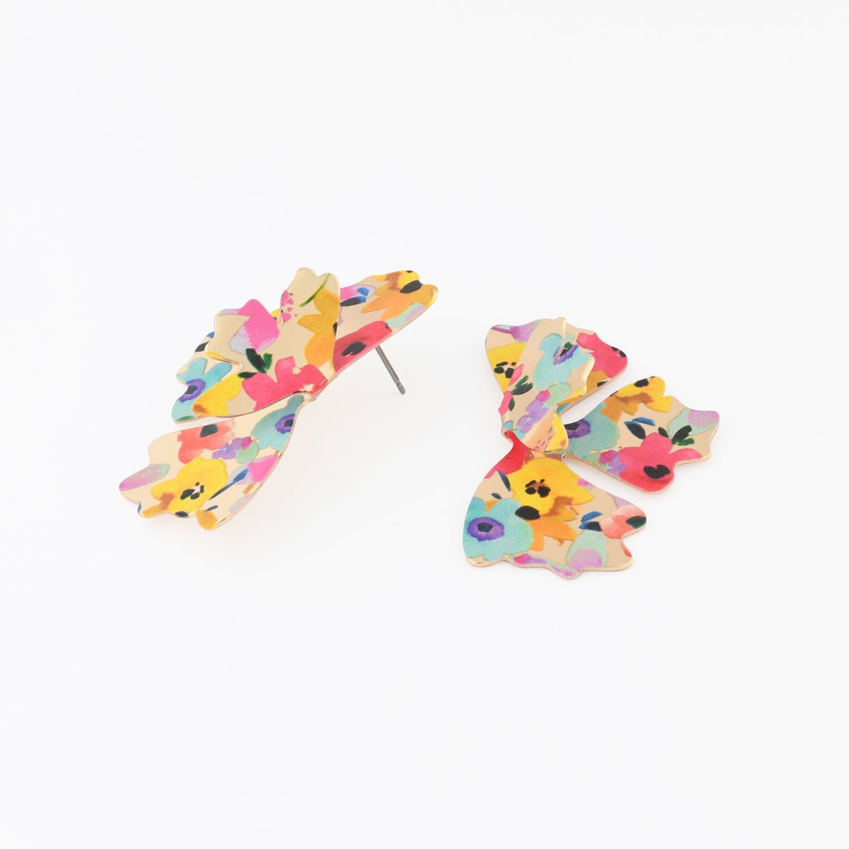 Boucles d'oreilles demi feuilles Balagane imprimé fleurs multicolore, BALABOOSTE