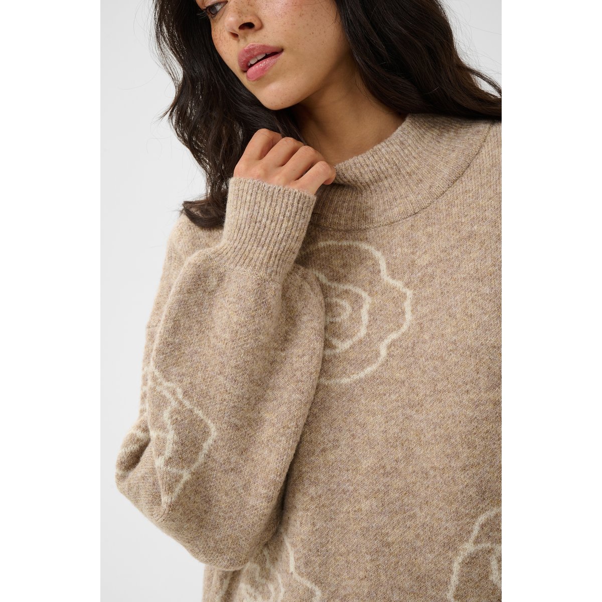 Robe beige taupe gray mel/white flowers, KAFFE