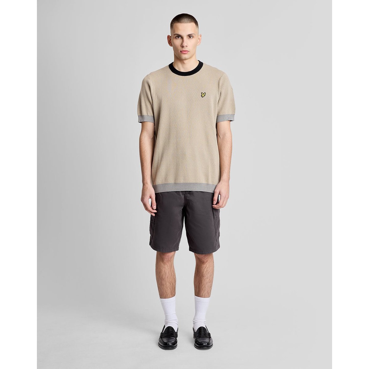 Pull micro triangle manches courtes brun clair marron/ drizzle gris, LYLE & SCOTT